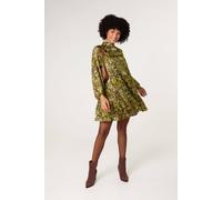 Blue Vanilla High Neck Frill Hem Dress - M-L - Brown