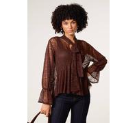 Blue Vanilla Brown Lace Pussybow Blouse Brown One Size