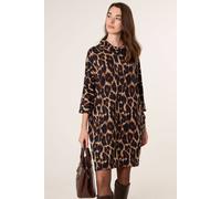 Blue Vanilla Leopard Print Draped Cowl Neck Tunic Dress - L-XL - Brown