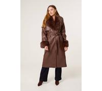 Blue Vanilla Women's Brown Faux Fur Cuff & Collar Coat | Size: Large Blue Vanilla Brown L