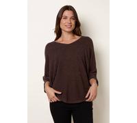 Blue Vanilla Metallic V Neck Knitted Ripple Jumper - Brown - One Size - Brown