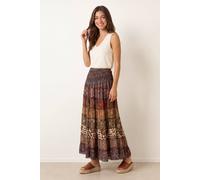 Blue Vanilla Multi Print Shirred Skirt - Brown - One Size