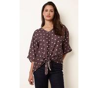 Blue Vanilla Polka Dot Knot Front Top - S-M - Brown
