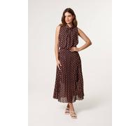 Blue Vanilla Brown Polka Dot Sleeveless Cowl Pleat Dress Brown M