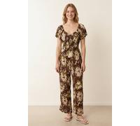 Blue Vanilla Shirred Waist Wide Leg Jumpsuit - S-M - Brown