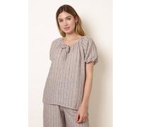 Blue Vanilla Tie Front Stripe Blouse - S - Brown
