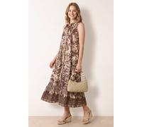 Blue Vanilla Brown Sleeveless Button Up V-Neck Midi Dress Brown