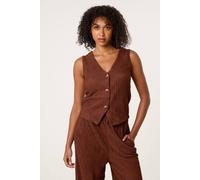 Blue Vanilla Crinkle Button Front Waistcoat - S - Brown