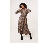 Blue Vanilla Brown Soft Touch Leopard Print Midi Shirt Dress Brown S