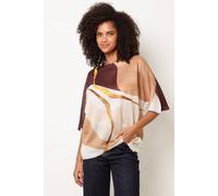 Blue Vanilla Brown Three Quarter Sleeve Slip On Round Neck Top Brown