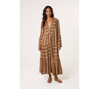 Blue Vanilla Brown V Neck Aztec Smock Dress Brown L/XL