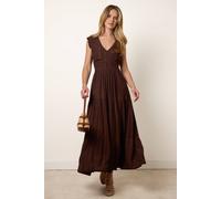 Blue Vanilla Brown V Neck Tiered Maxi Dress Brown