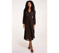 Blue Vanilla Brown Wrap Front Pleated Midi Dress Brown S/M