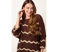 Blue Vanilla Women's Brown Zig Zag Metallic Jumper Blue Vanilla Brown One Size