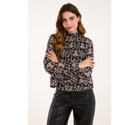 Blue Vanilla Women's Bubble Hem High Neck Printed Top in Black | Size: Small Blue Vanilla Black S