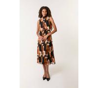 Blue Vanilla Burnt Orange Sleeveless Puffball High Neck Printed Dress Burnt Orange M