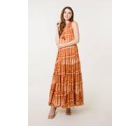 Blue Vanilla Burnt Orange Tie Neck Maxi Dress Burnt Orange S