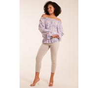 Butterfly Floral Print Gypsy Chiffon Blouse Blue Vanilla Blue S/M