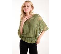 Blue Vanilla Butterfly Print Blouse In Khaki Khaki S/M