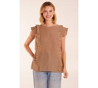Blue Vanilla Button Back Frill Top In Brown Brown M