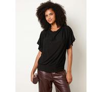 Blue Vanilla Button Detail Draped Cowl Neck Top - M-L - Black
