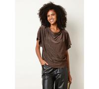 Blue Vanilla Button Detail Draped Cowl Neck Top - M-L - Bronze