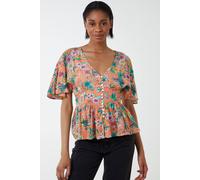 Blue Vanilla Button Front Batwing Peplum Top In Orange Orange 14