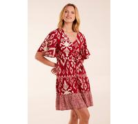 Blue Vanilla Button Front Rope Tie Dress In Red Red
