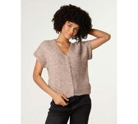 Blue Vanilla Women's Light Brown Button Front Knitted Short Sleeved Cardigan | Size: 10-12 Blue Vanilla Light Brown 10-12