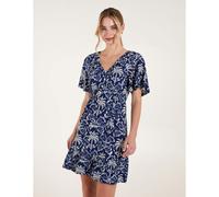 Blue Vanilla Button Through Elastic Waist Tropical Mini Dress - L-XL - Navy