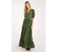 Blue Vanilla Button Through Tie Maxi Dress In Khaki Khaki 14
