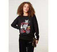 Blue Vanilla Christmas Cat On A Bike Jumper - S-M - Black