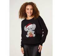 Blue Vanilla Christmas Sequin Elephant Jumper - M-L - Black