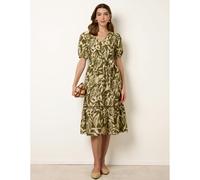 Blue Vanilla Coconut Button Belted Midi Dress - L - Khaki