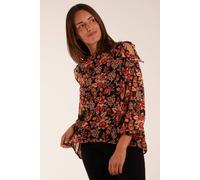Blue Vanilla Cold Shoulder Frill Blouse In Black Black 10