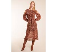Blue Vanilla Cold Shoulder Frill Midi Dress In Brown Brown 10