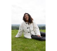 Blue Vanilla Collarless Toggle Detail Fur Jacket In Cream Cream L