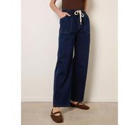 Blue Vanilla Women's Navy Contrast Drawstring Waist Wide Leg Trousers | Size: Large Blue Vanilla Navy L