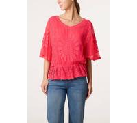 Blue Vanilla Coral Sun Flower Lace Sleeve Blouse Coral