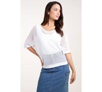 Blue Vanilla Cotton Crochet V Neck Top In Ivory Ivory One Size