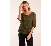 Blue Vanilla Cotton Crochet V Neck Top In Khaki Khaki One Size