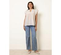 Blue Vanilla Cotton Embroidery Detail Ruffle Sleeve Top - S - Ivory