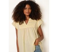 Blue Vanilla Women's Lemon Cotton Embroidery Detail Ruffle Sleeve Top | Size: Small Blue Vanilla Lemon S