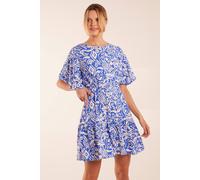 Blue Vanilla Crew Neck Aztec Tiered Mini Dress Blue L