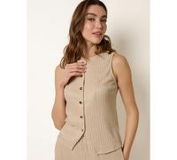 Blue Vanilla Crew Neck Button Through Vest - S - Stone