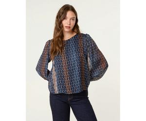 Blue Vanilla Crew Neck Metallic Chiffon Top - S-M - Multicoloured