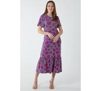 Blue Vanilla Crew Neck Midi Angel Sleeve Tie Back Dress In Fuchsia Fuchsia 14