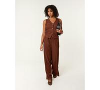 Blue Vanilla Women's Brown Crinkle Elasticated Waist Wide Leg Trousers | Size: Large Blue Vanilla Brown L