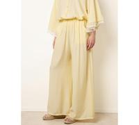 Blue Vanilla Crinkle Viscose Wide Leg Trousers - One Size - Light Yellow