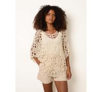 Blue Vanilla Crochet Detailed Kimono Top - One Size - Stone